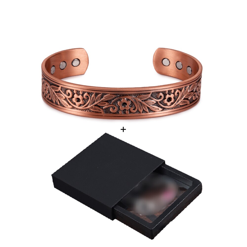Vinterly magnetisk kobber armbånd menn bred helse energi magnet helse armbånd blomst justerbar mansjett kobber armbånd for kvinner: Med boks