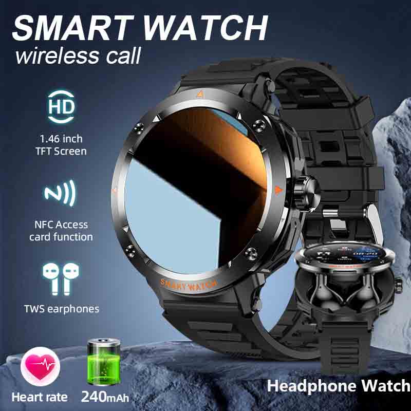 LIGE Nuovo TWS Smart Watch Auricolari incorporati Funzione scheda di accesso Frequenza cardiaca Monitoraggio della salute del sonno Cuffie Riproduzione di musica Smartwatch