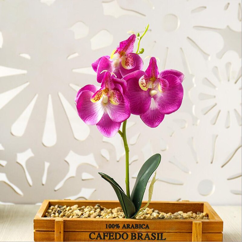 Three Flowers Butterfly Orchid Artificial Flower Pot Plant Plastic Flower Branch Phalaenopsis Family Table Office Decoration: violet