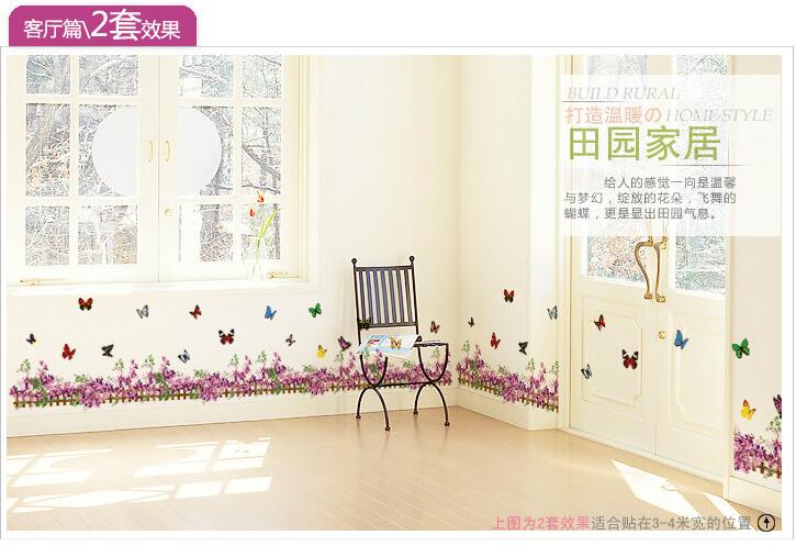 Purple Flower Butterfly Fence Vinyl Removable Stickers For Nursery Kids Bathroom Window Showcase Decor Mural Wall Sticker Decals