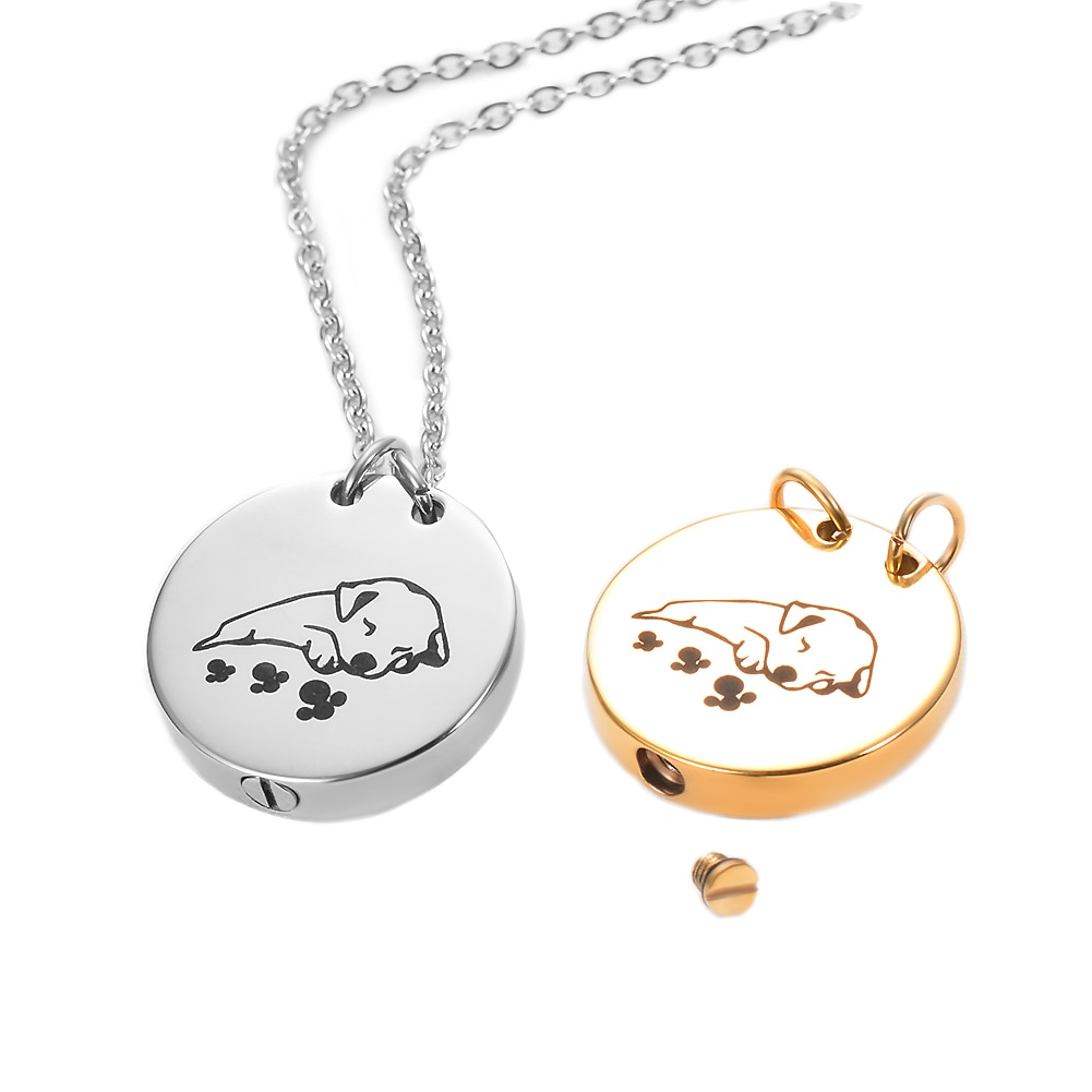 2 Kleuren, Huisdier Crematie Ketting Voor As Urnen Sieraden Rvs Ronde Hond Kat Aandenken Memorial Urn Hanger Medaillon