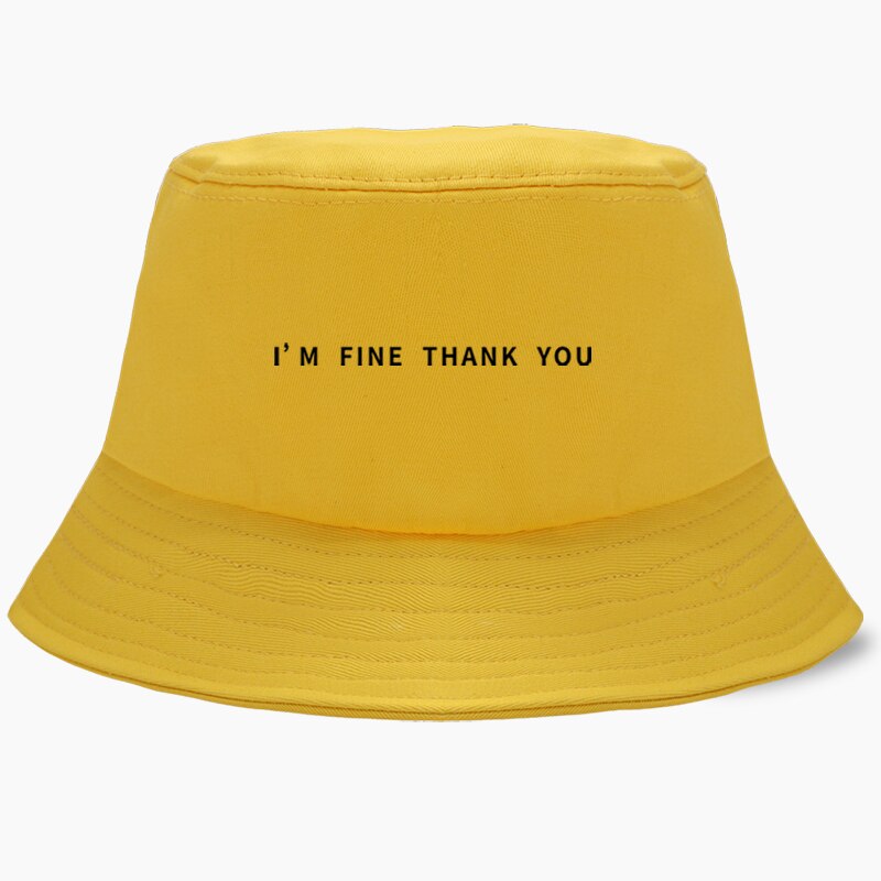 Ik Ben Fijne Dank U Zwart Panama Cap Emmer Hoeden Vissen Hoed Vrouwen Mannen Bob Visser Opvouwbare Chapeau Zon Voorkomen Straat dragen: Yellow 1