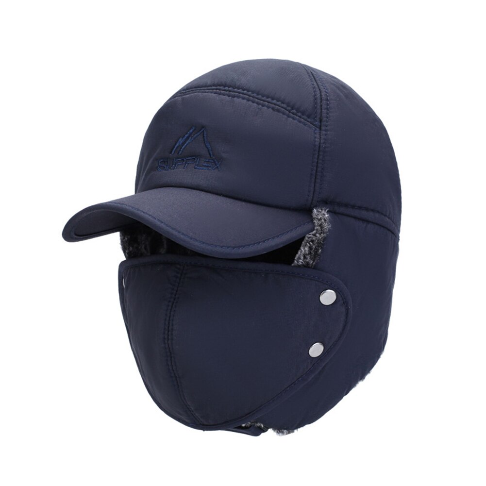 Vinter mænd vindtæt hat varm fortykket øreklapper hætte hel ansigt aftagelig maske udendørs baseball cap russisk pelshue: Blå