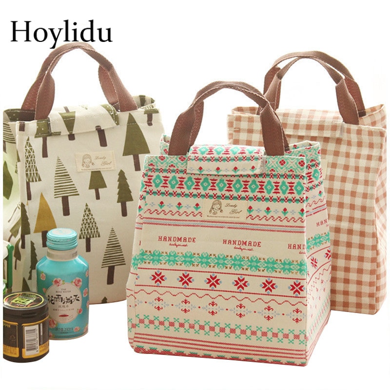 Thermal Insulated Lunch Bags for Women Kids Large Capacity Picnic Food Bag Portable Canvas Cooler Bag Fruits Fresh Storage Pouch