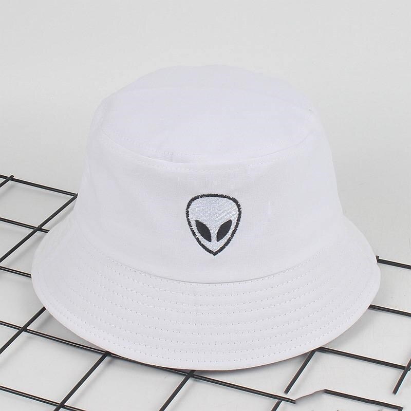 Bomuldsfremmede mønster broderi spand hat fisker hat udendørs rejse hat foldbare sol cap hatte til mænd og kvinder 542: Hvid