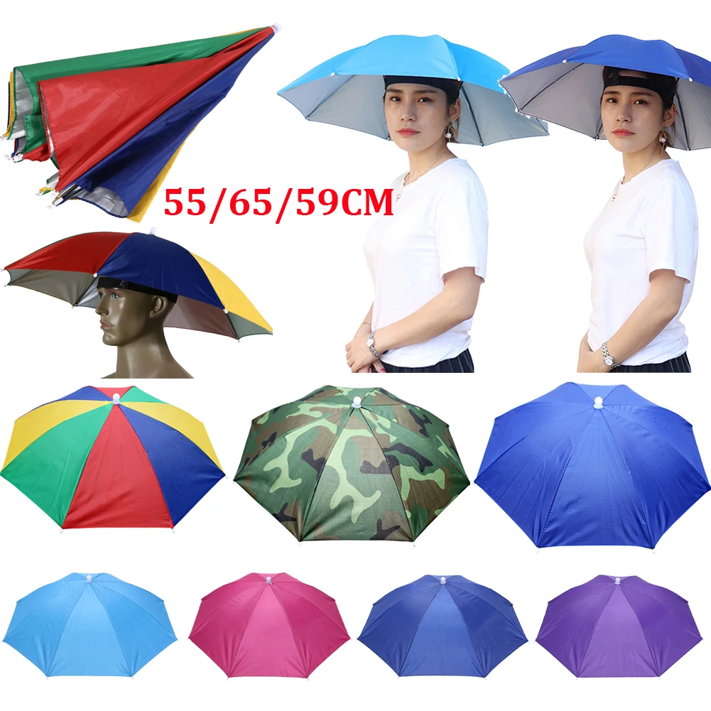 Sombrero de sombrilla de cabeza plegable para exteriores, sombrero antilluvia, antisol, gorra de sol montada en la cabeza para pesca, Golf, ciclismo, senderismo y Camping