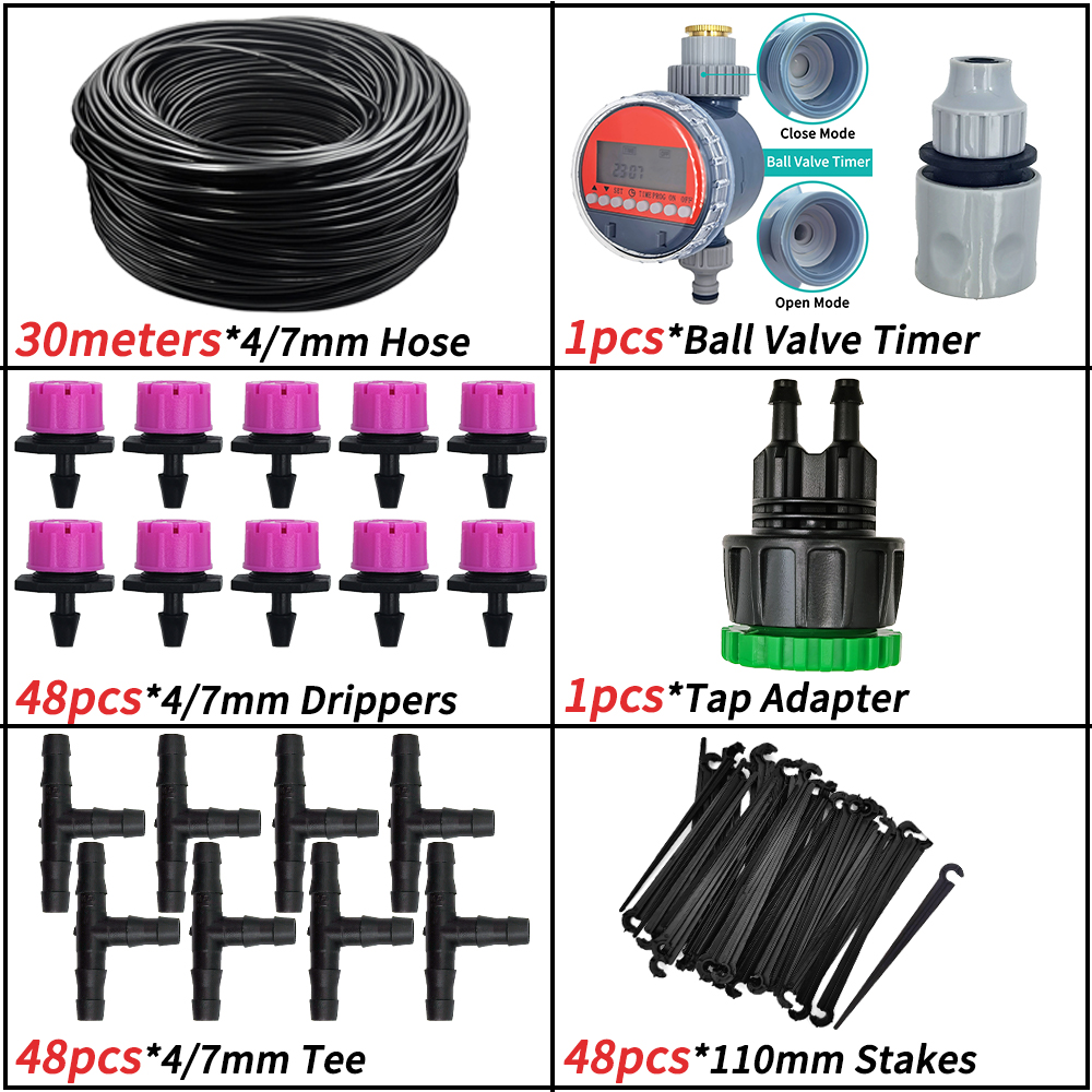 WUJIE 5-50M Tuin Micro Druppelirrigatie Automatische Besproeiingssysteem Kit Timer Controller DIY Mist Spray Koeling voor Potplanten: Licht Groen