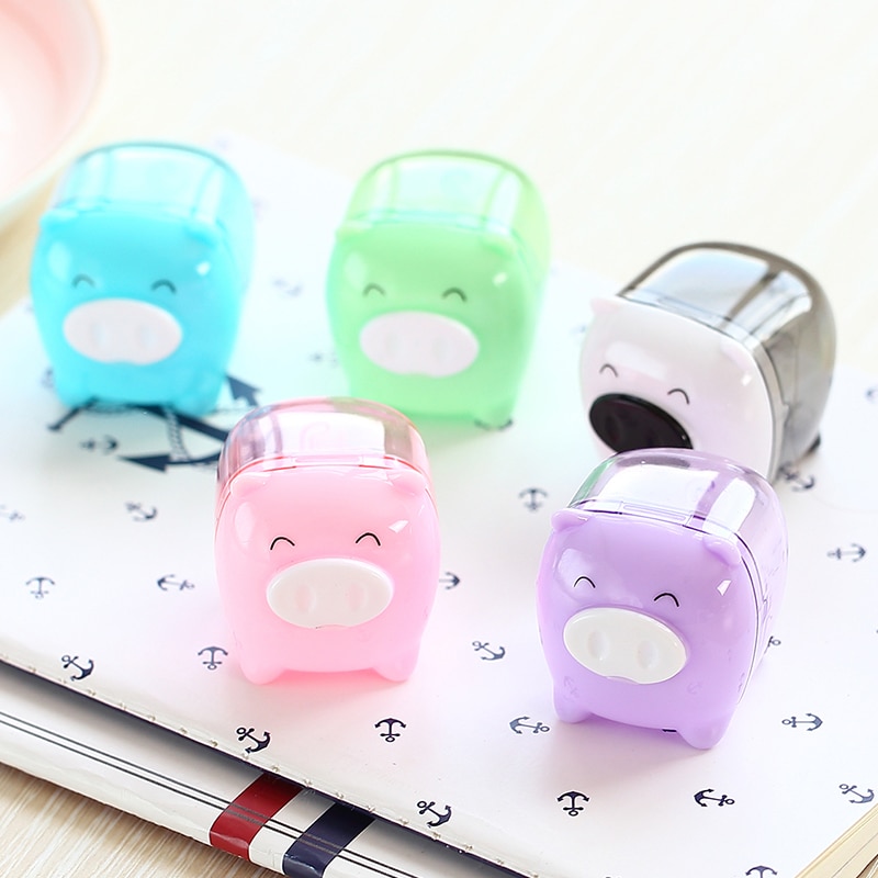 Deli-afilador de lápices de colores para niños, bonitos, Kawaii, Animal Pig, color caramelo, útiles escolares para niños, papelería coreana, 1 Uds.