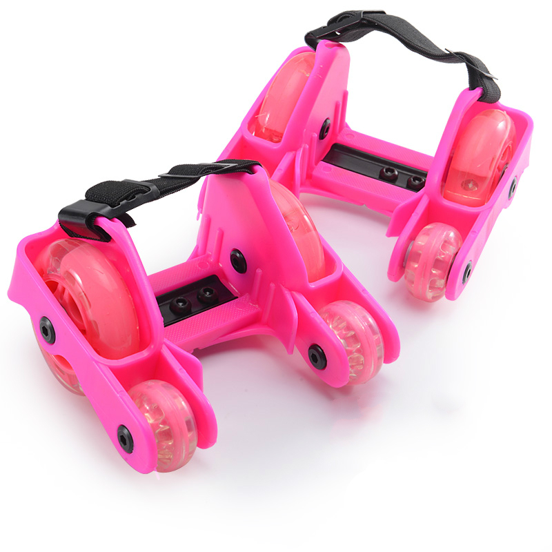Flashing Roller Skate Shoes with 4 Wheels Pulley Lighted Flashing LED Wheels Heel Skate Rollers Skates Shoe Sports Children: Full Pink