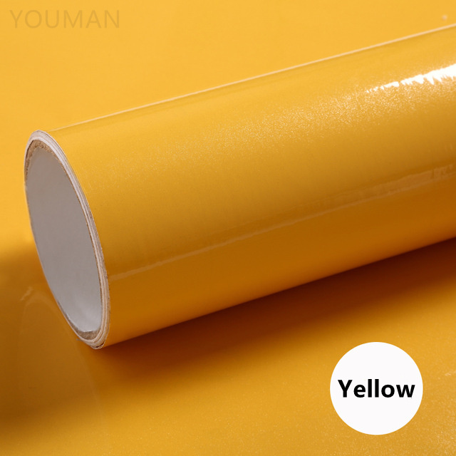 DIY Contact Paper Waterproof Self Adhesive Wallpaper Wardrobe Kitchen Cabinet Furniture Renovation Wall Stickers 60cm Width Film: Yellow