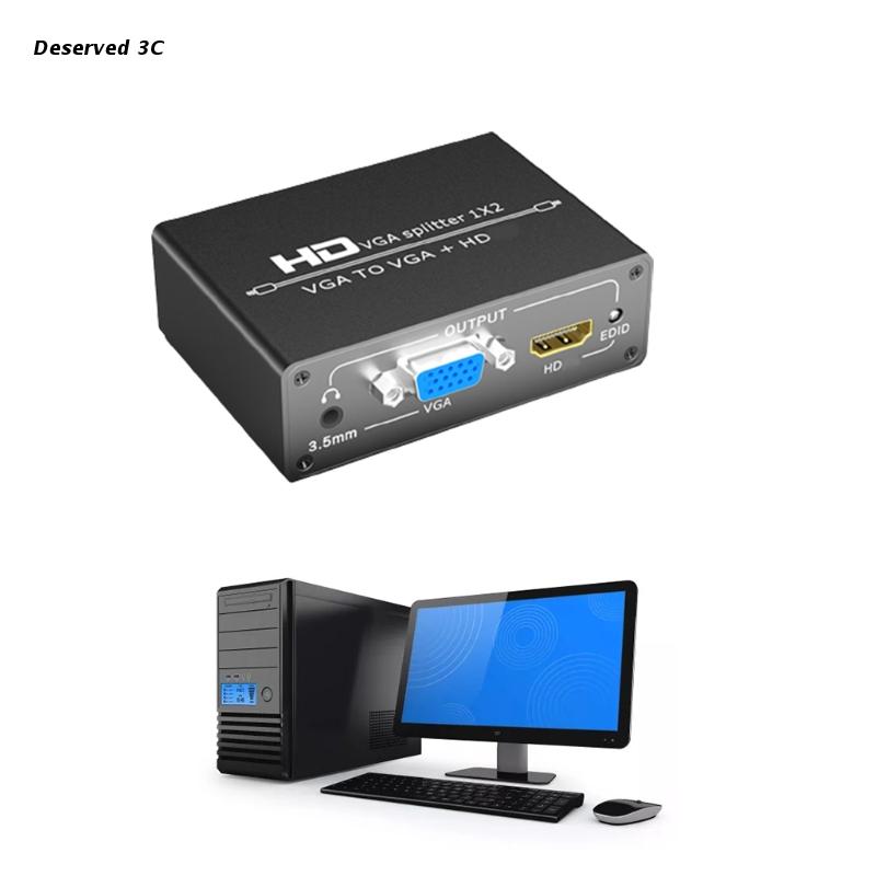 R9CB adattatore VGA a VGA 1080P multi-display 2 in 1 convertitore compatibile VGA a HDMI per sistema operativo XP Windows 8/10