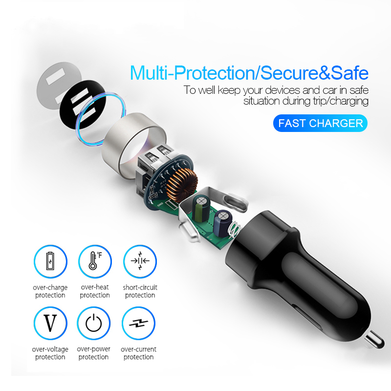 Car Charger 4.8A LED Display Dual USB Fast Charging Adapter For iPhone 12 13 Samsung Xiaomi 11 Car-charger Mobile Phone Charger