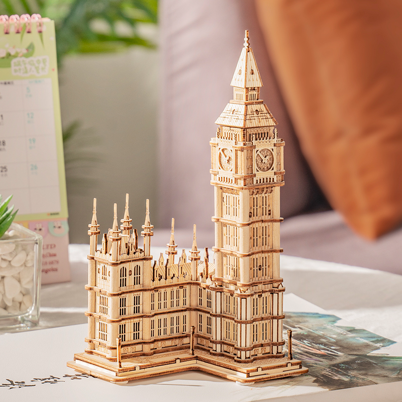 Robotime Wooden Puzzle Game DIY 3D Tower Bridge,Big Ben,Famous Building Assembly Toy for Children Teen Adult
