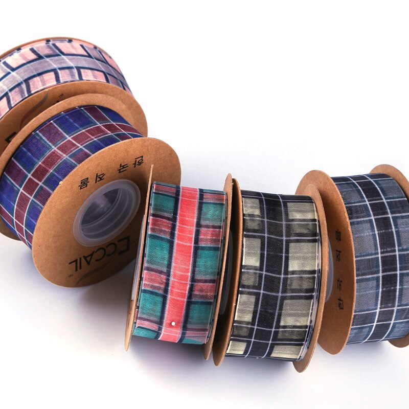 Schotse ruit geruit gingham lint organza tape 40mm 50 yards/lot haarstrikken hoofdband stropdassen broche diy materiaal knutselspullen