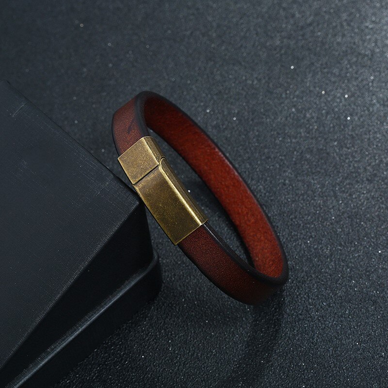 Mænds smykker punkbrunt flettet læderarmbånd til mænd rustfrit stål magnetisk lås 20.5cm armbånd