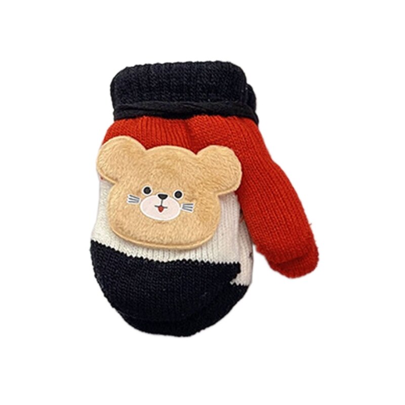 Leuke Cartoon Kat Handschoenen Winter Dikke Gebreide Baby Kids Pasgeboren Wanten Kinderen Houden Vinger Warme Handschoenen Voor Baby 0-4 Jaar Oud: Black red