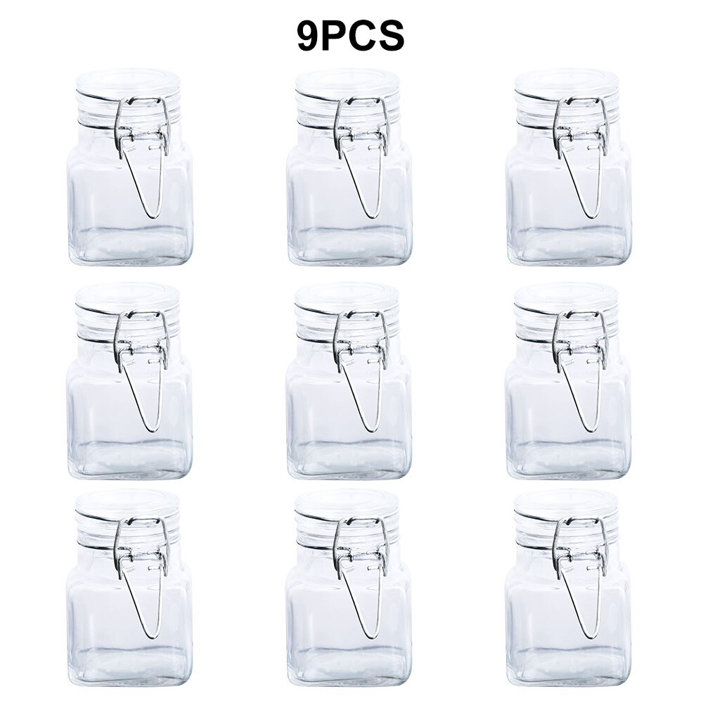 Tarros de cristal para boticario herméticos cuadrados de 6 uds. 9 Uds., frasco para especias con sal, pimientos, condimentos de azúcar, Ayuda de cocina, utensilios de cocina: 9pcs