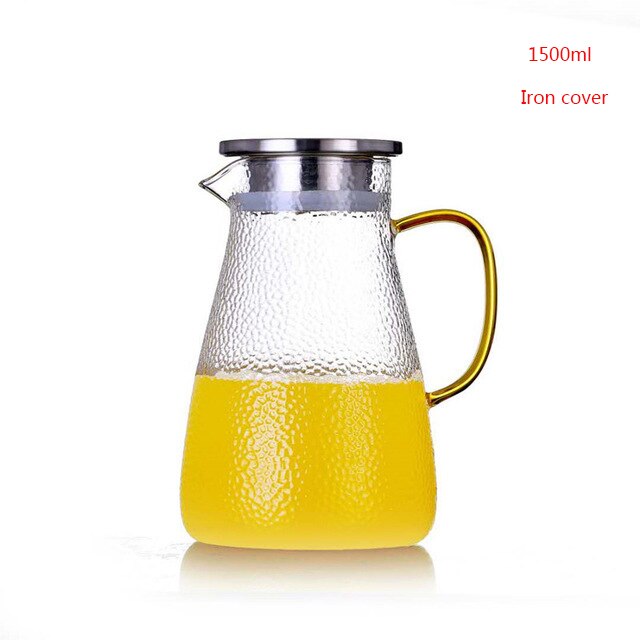 Håndlavet borosilikatglas vandkaraffel perfekt til koldt vand iste og juice drik rustfrit stål eller bambus låg: 1500ml