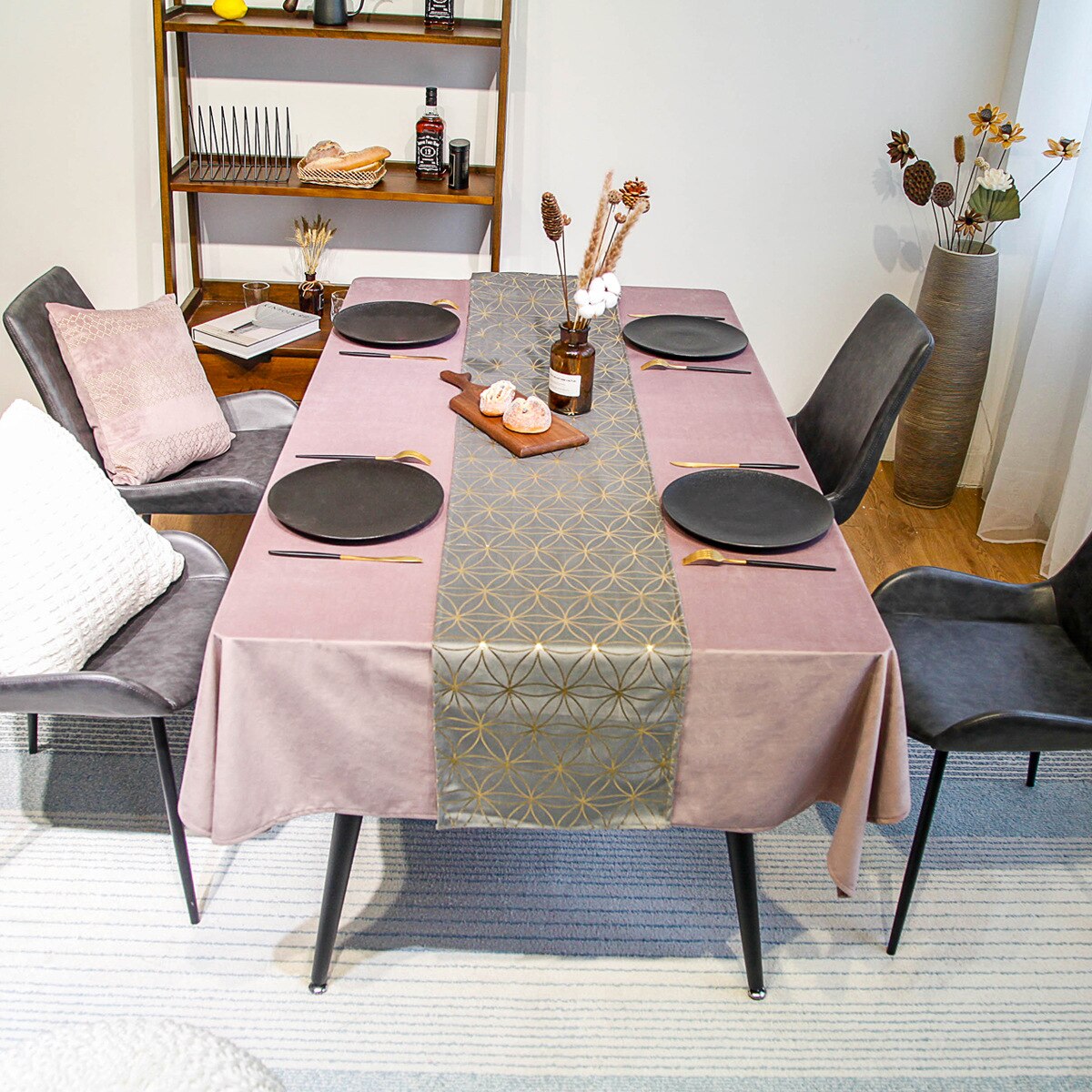 Nordic Velvet Table Runner Simple Modern Geometric Gray Navy Blue Table Runner Dining Table Decor: 32x220cm / Gray