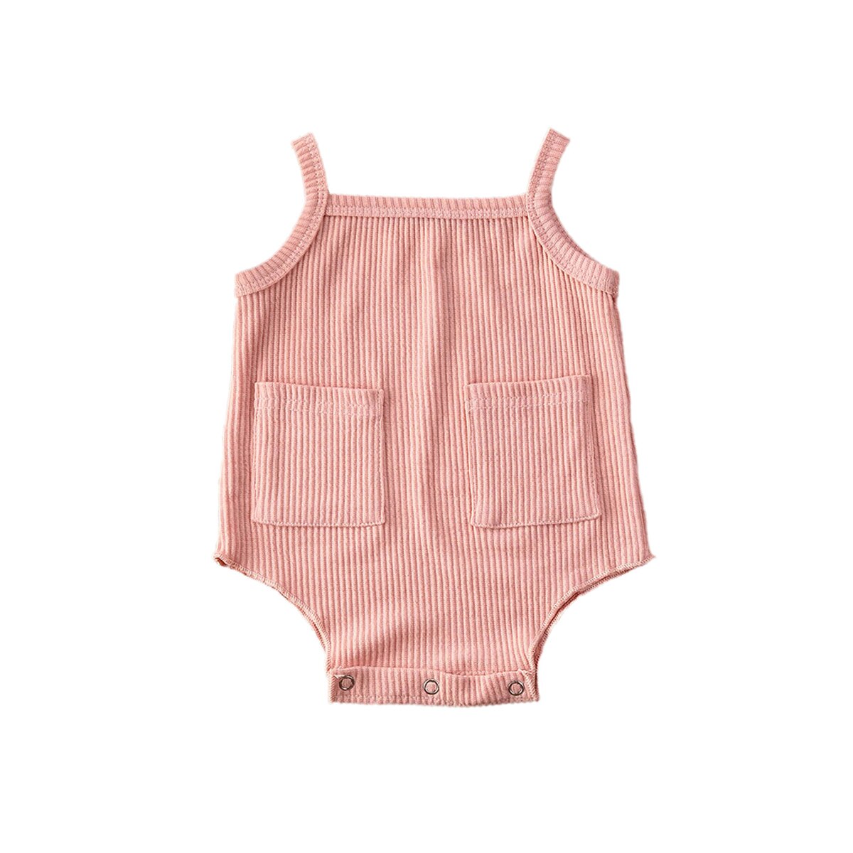 0-18M Newly Summer Infant Baby Girls Boys Jumpsuits Solid Pocket Sleeveless Bodysuits 2 Colors: Pink / 6M