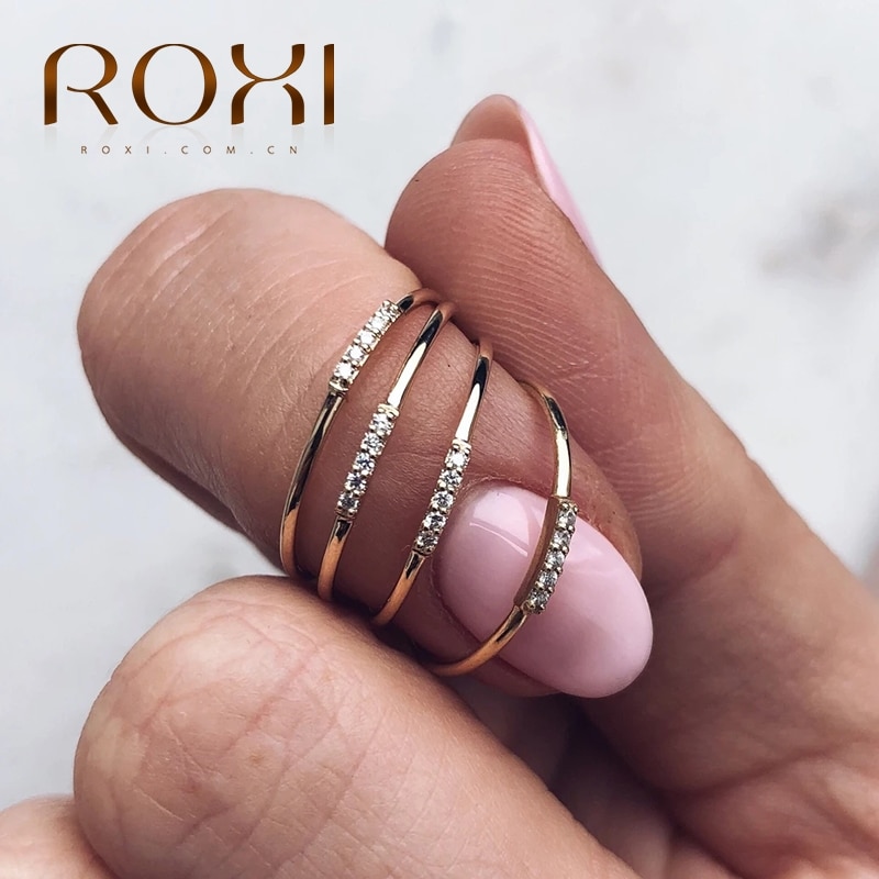 Roxi Eenvoudige Single Zirkoon Stenen Ringen Voor Vrouwen Bruiloft Sieraden Anillos 925 Sterling Zilveren Bague Ring Bijoux Femme Sieraden