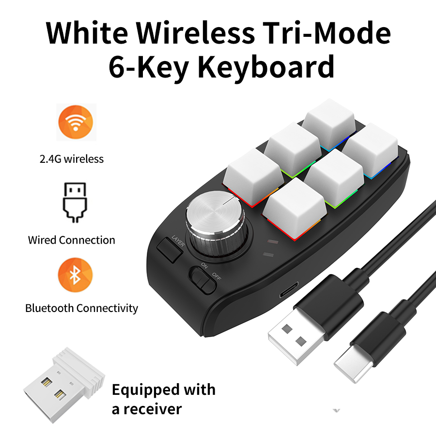 USB Macro Custom Mini-toetsenbord Bluetooth 6 toetsen 1 knop Programmering DIY Mechanische Macropad Gaming Tekening Schakelaar -swap toetsenbord: Bundle4
