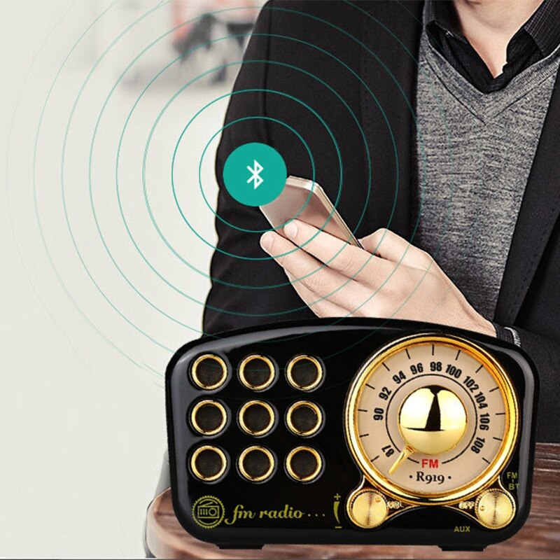 -Classical Retro Radio Portable Mini Wood FM SD MP3 Radio Stereo Bluetooth Radio Speaker AUX USB Rechargeable Radio