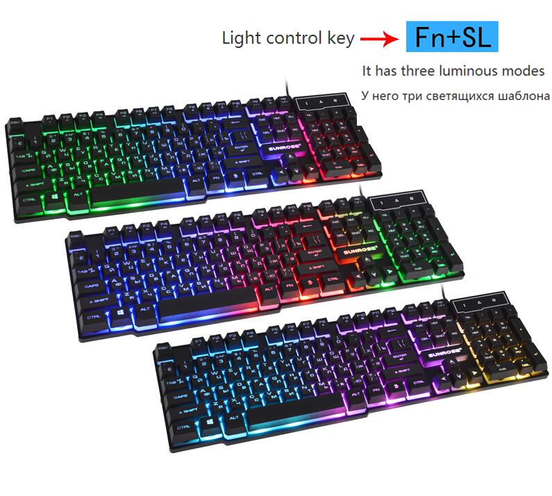 LOIOG Russian / English 3 Color Backlight Gaming Keyboard Teclado Gamer Floating LED Backlit USB Similar Mechanical Feel: Rainbow 3 light RU