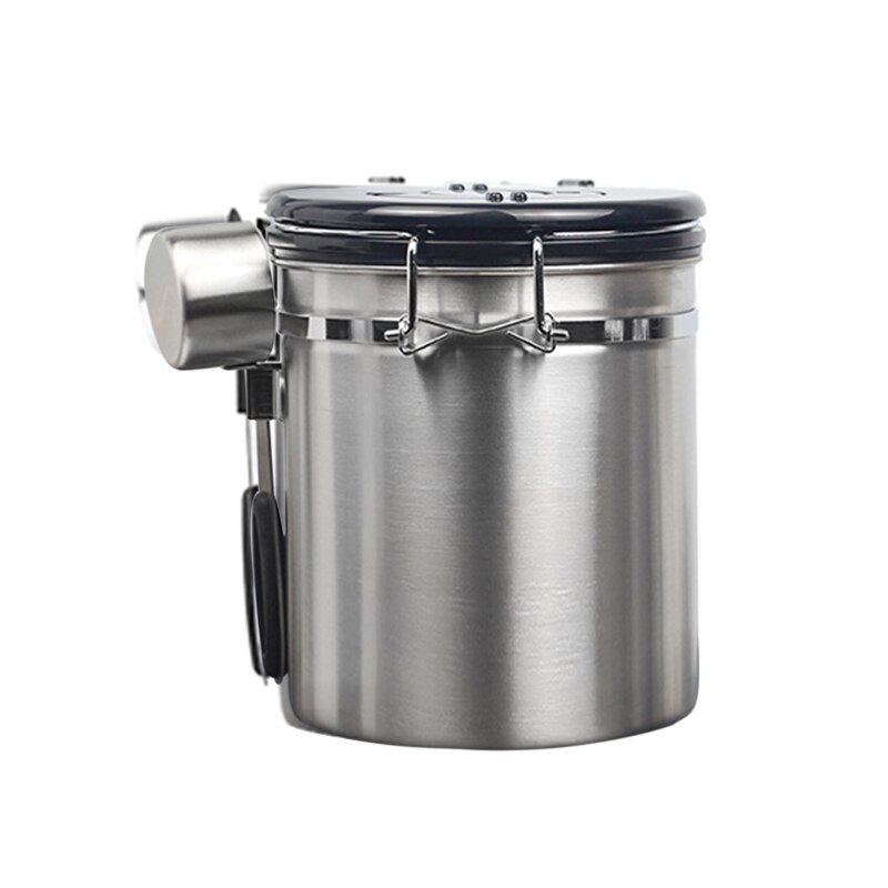 Coffee Canister Stainless Steel Coffee Storage Container with Coffee Scoop Date Tracking Wheel for Store Tea Sugar: Silver 1.5L