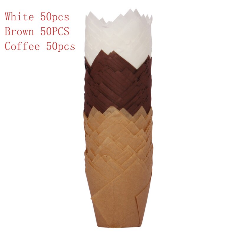 50/100150 Pieces Tulip Baking Cup Cake Cups Muffin Baking Liners Holders Rustic Cupcake Wrapper Baking Paper Parchment Paper: Three Colors 150pcs