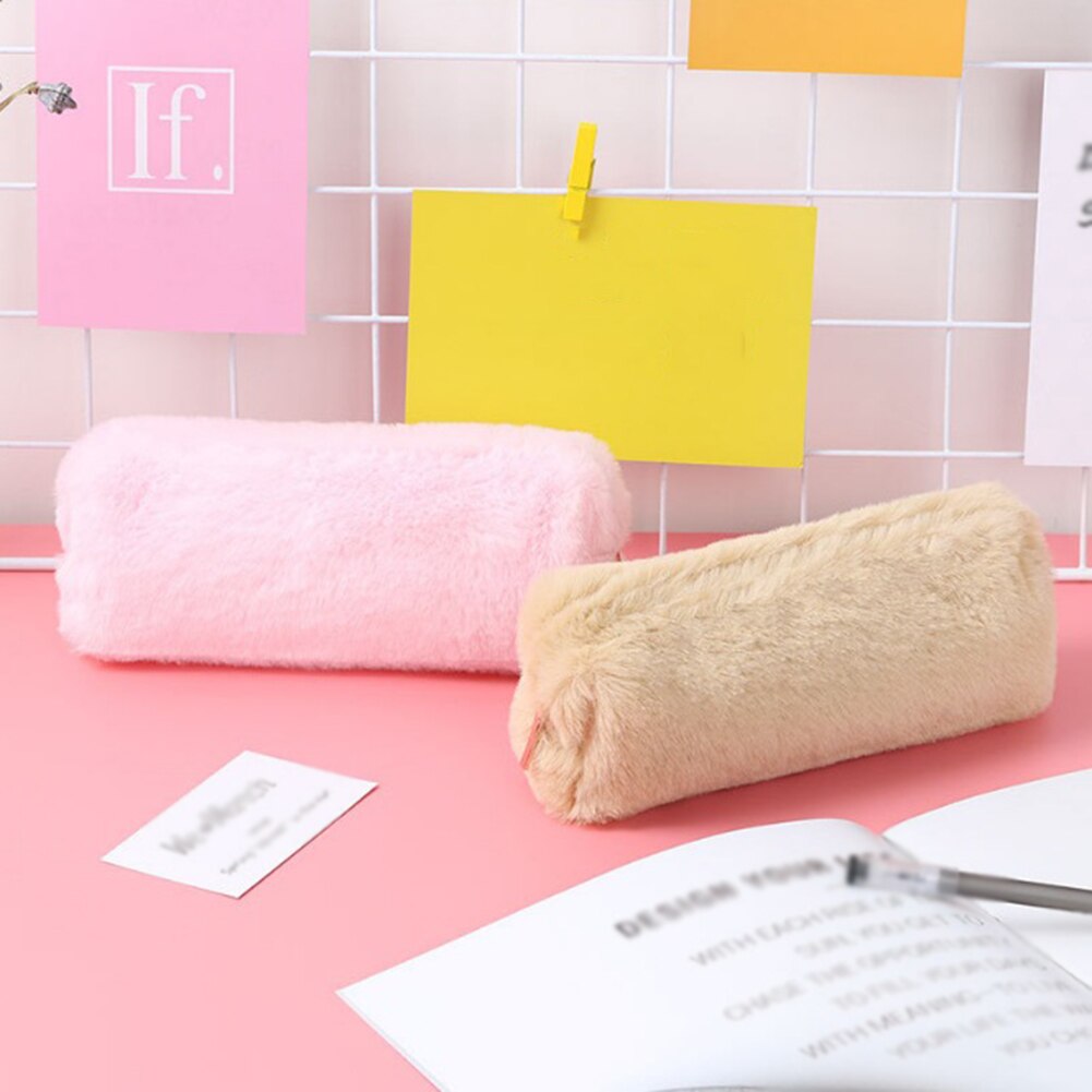¡Novedad de ! estuche para lápices con Oso de felpa esponjoso para chicas, bonito estuche para maquillaje, bolsa de almacenamiento suave para mujeres, bolsa para cosméticos de Color sólido suave para chicas