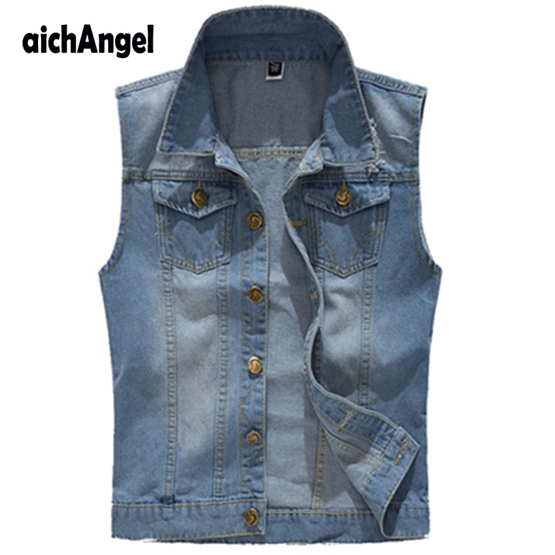 Gescheurd denim vest herenjas mouwloos casual vest heren spijkerjas 5xl slim fit cowboy herenjas