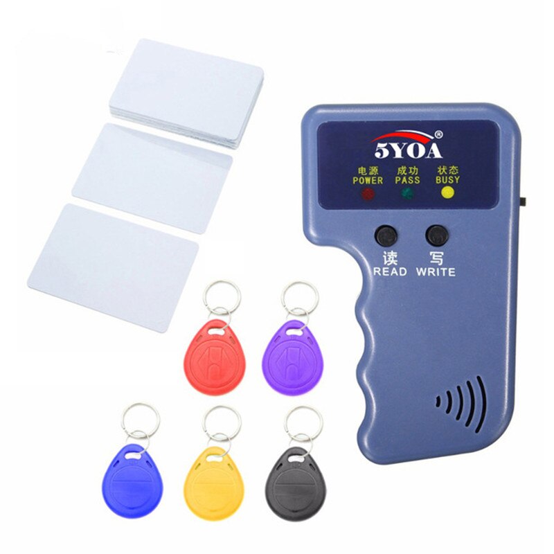 Parking Card Handheld 125KHz CET5200 RFID Copier Writer Duplicator Programmer Reader + EM4305 Rewritable ID Keyfobs ID Card: 5Keys and 5Cards