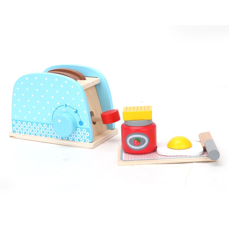 Kitchen Toys Imitated Chef Pretend Cooking Food Play Dinnerware Set Safe Cute Children Girl Wooden Educational Toy Game: toaster blue