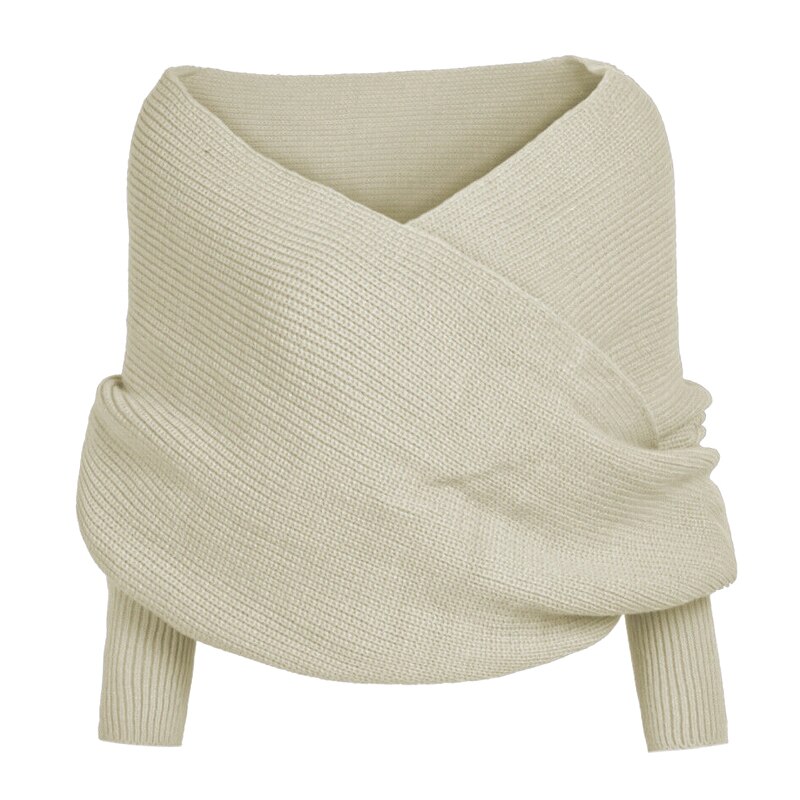 Kvinder strikket sweater toppe tørklæde med ærme wrap vinter varm sjal tørklæder edf 88: Beige