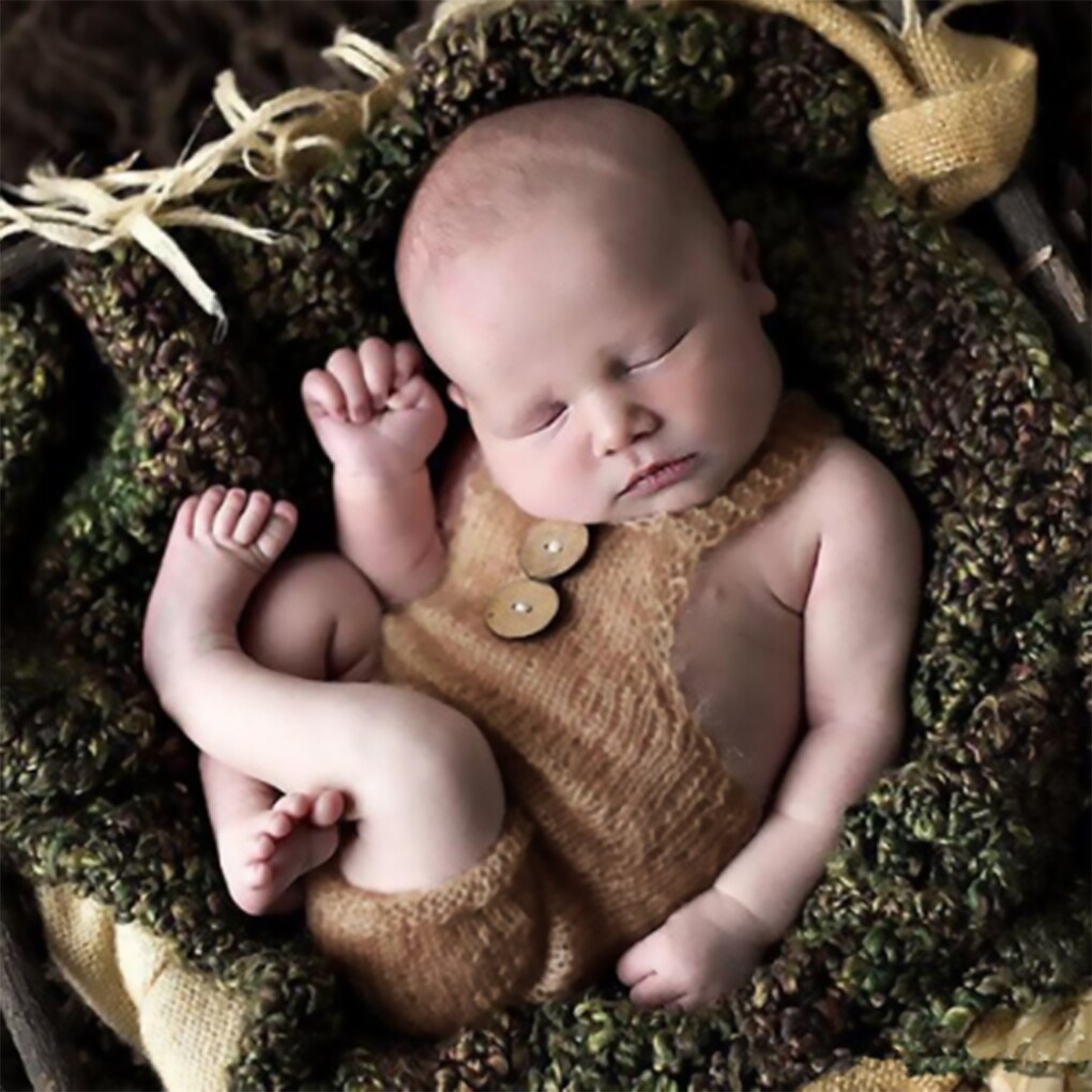 Nyfødte fotografi rekvisitter blødt mohair baby dreng piger kostume håndlavede strik knapper romper outfit baby foto rekvisitter tilbehør