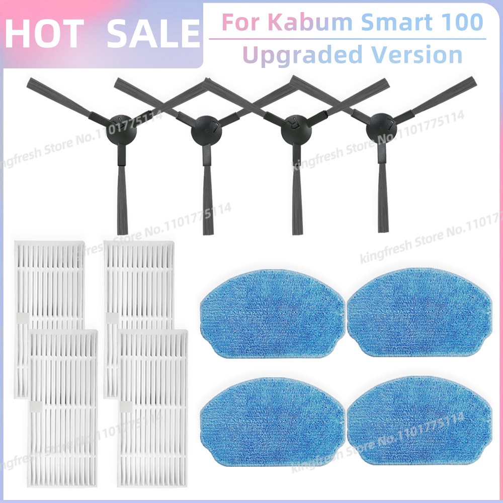 Fit For ( Kabum Smart 100 KBSF007, Nedis WIFIVCR001CBK, Nedis WIFIVCB01 ) Vacuum Parts Side Brush FIlter Mop Cloth Rubber Strip: Burgundy