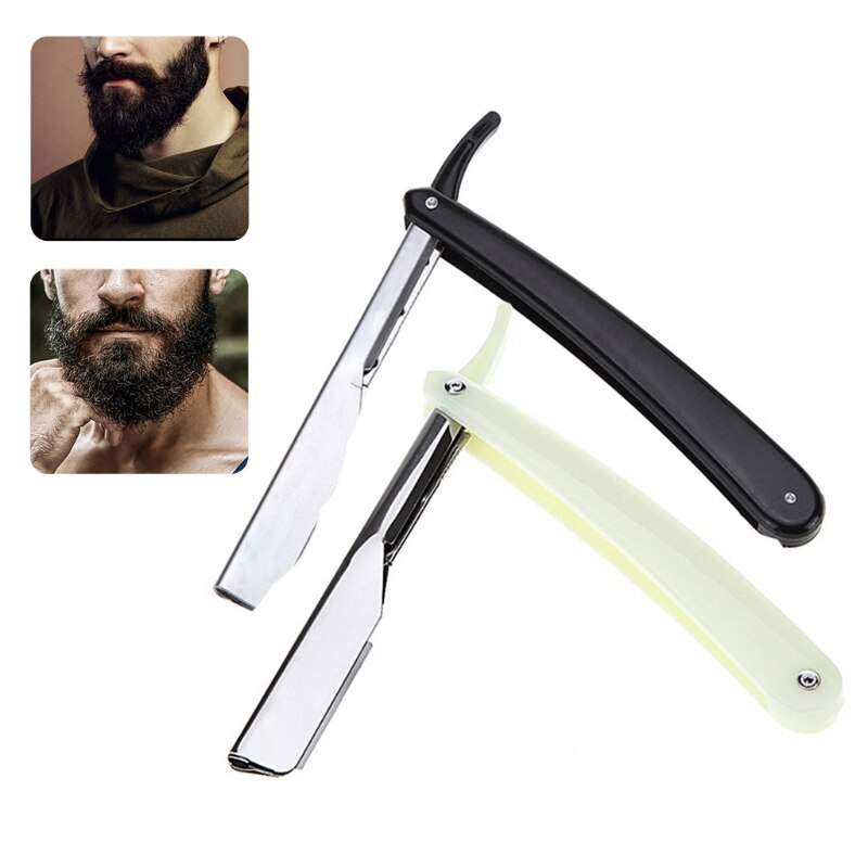 Lâmina de barbear dobrável para homens, lâmina reta com cabo plástico, vintage, barbeiro, salão de beleza, barbeador manual, cortador de barba, suporte sem lâmina