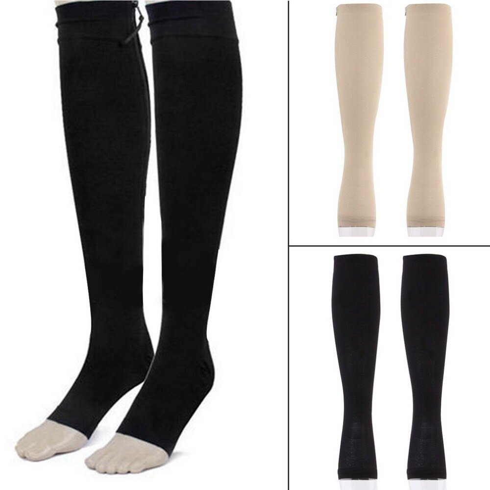 Women Charming Slimming Zippered Compression Socks Leg Support Knee Open Toe Thigh Leg Stocking Comfortable Leg Burn
