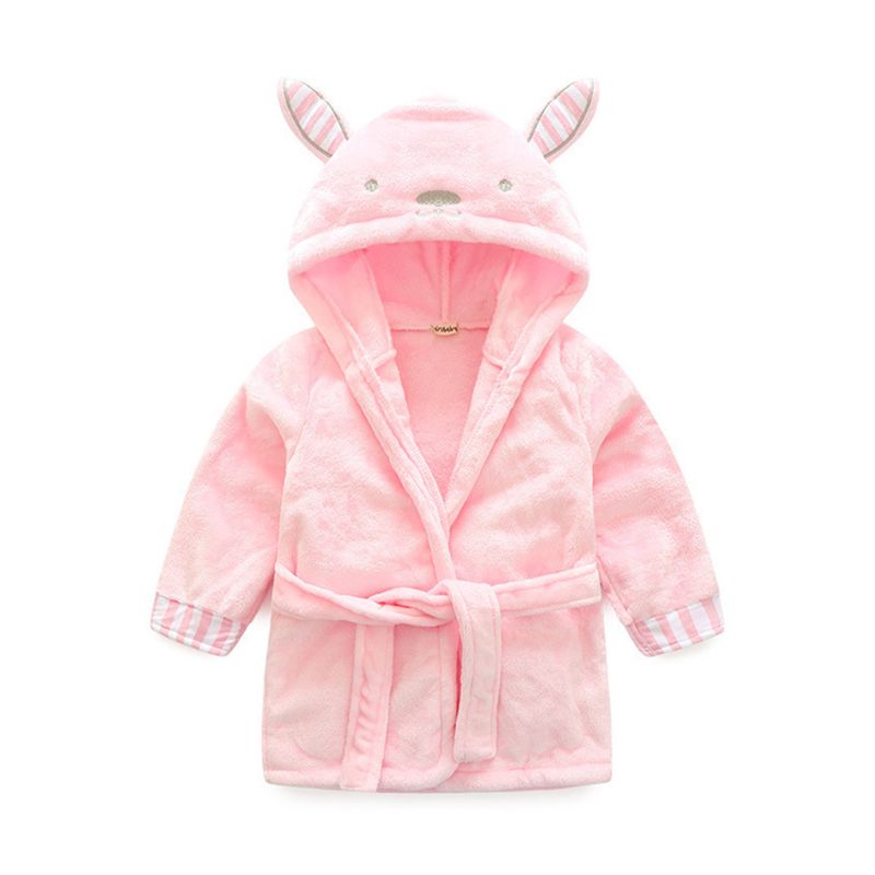 1 pc baby nat badekåbe spædbarn flannel hætte badekåbe pyjamas tøj 24be: Lyserød / 9m