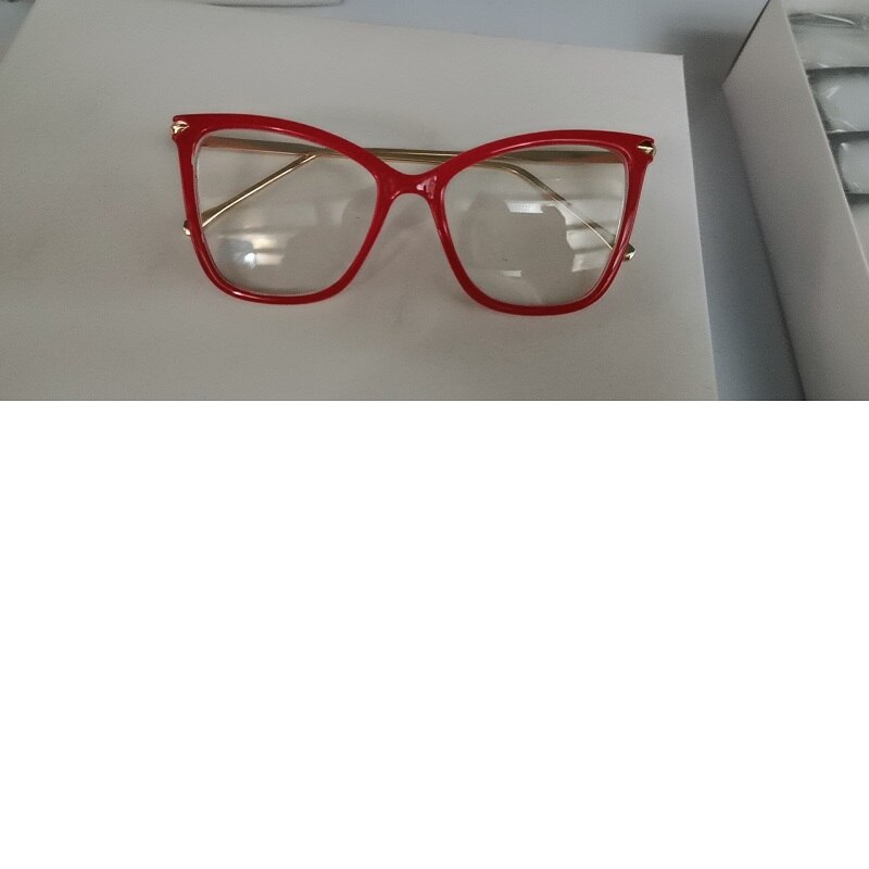 Retro brillestel kvinder katteøje briller store gennemsigtige klare briller stel til kvinder metal ben: Rød