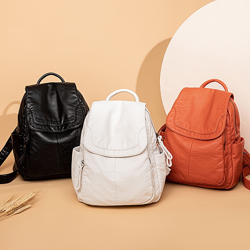 Witte pu leren rugzak voor dames reistas schooltassen voor tienermeisjes rugzak sac a dos mochila feminina