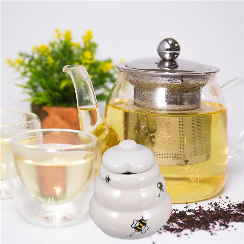 2Pcs Ceramic Honey Pot Honey Jar With Dipper And Lid Kitchen Syrup Container Storage Pot Dispenser Kitchen Accessories