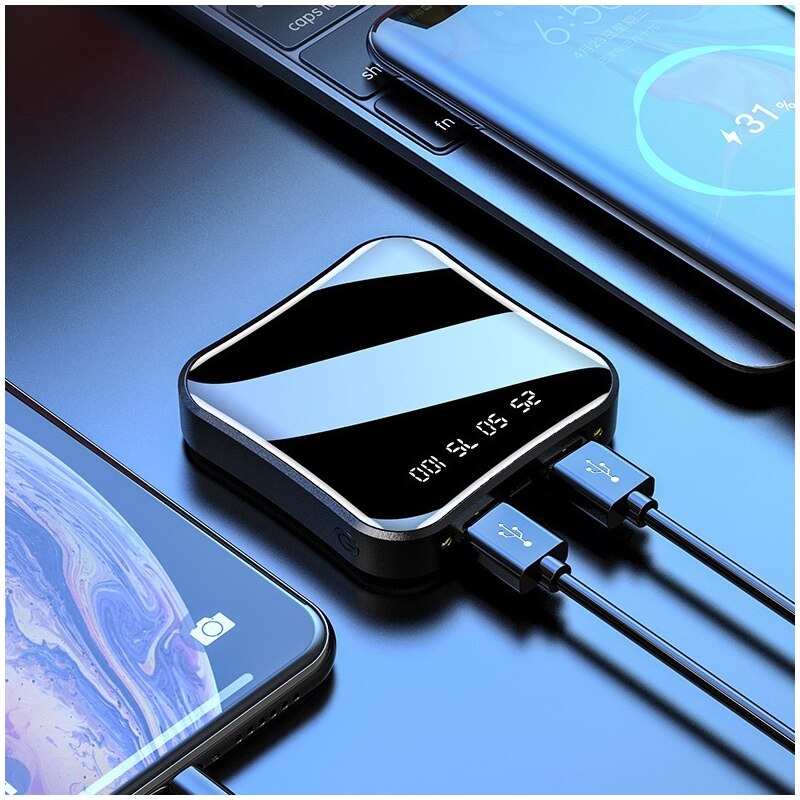 20000mAh Mini Portable Power Bank Full Screen Digital Display Powerbank Fast Charging External Battery for IPhone Xiaomi Samsung: Black