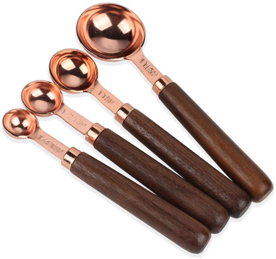 8pcs/Set Walnut Handle Copper Plating Measuring Cup Spoon Cake Sugar Tools Set Dining Bar Baking Tools