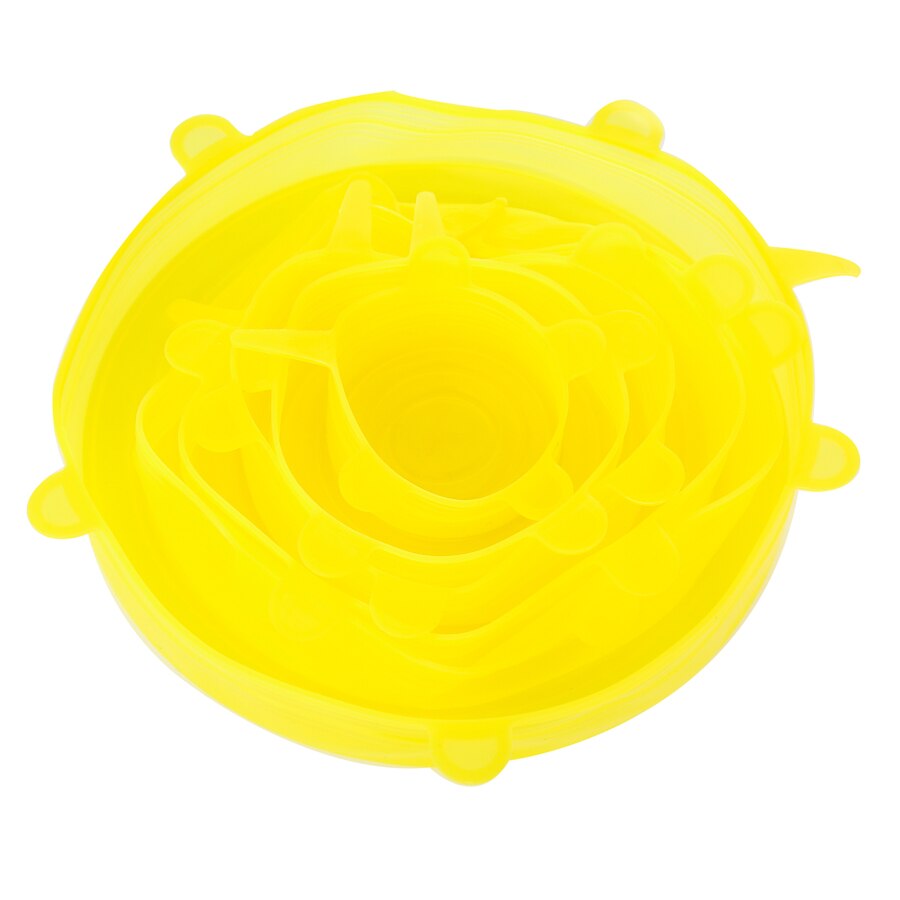 Tapas elásticas de silicona de grado alimenticio para tapa Universal de plástico transparente para comida, cuenco, olla, 6 uds.: Yellow