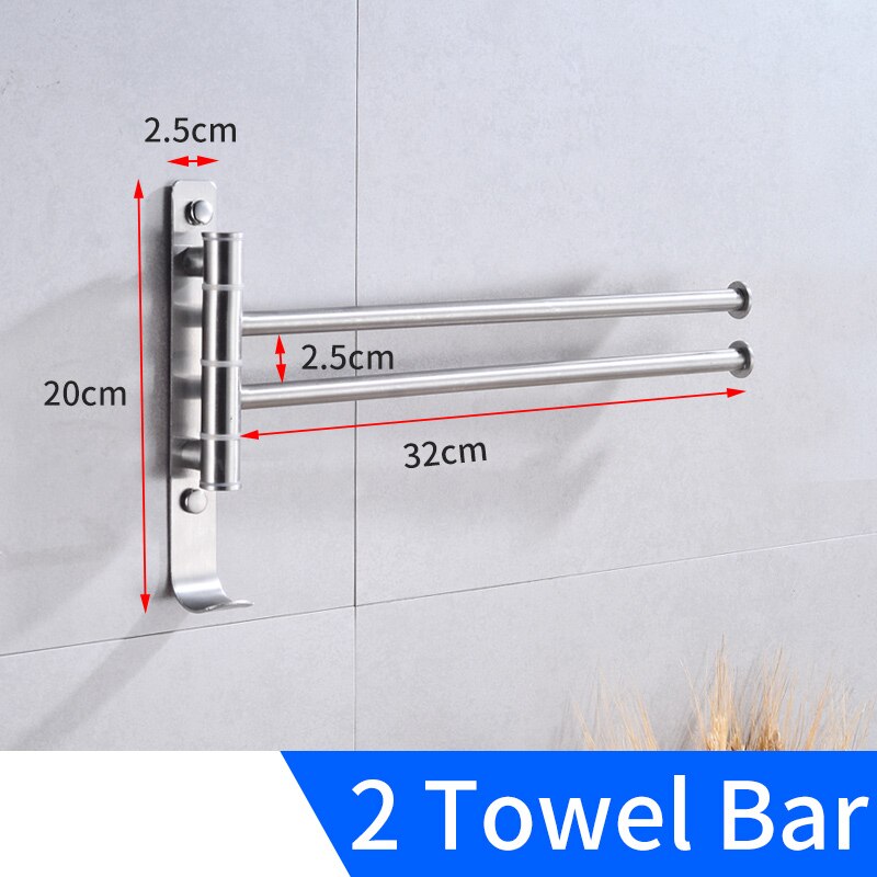 Handdoek Bar Holder Wall Mounted Beweegbare Handdoek Rail Hanger Rvs Badkamer Handdoekenrek Opknoping Houder Haak Magazijnstelling: 2 Towel Bar