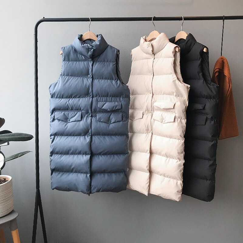 Dames donsjack winterjassen lange warme vest mandarijnkraag katoenen gewatteerd vest dames chaleco mujer vest damesjas