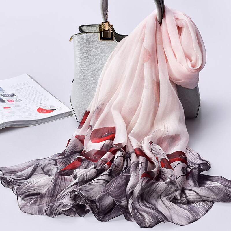 100% Echte Zijde Sjaal Voor Vrouwen Natuurlijke Zijde Sjaals Wrap Voor Dames Luxe Print Grote Pure Zijden Sjaal foulard: Color 8