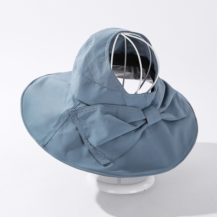 Zomer Hoeden Voor Vrouwen Lente Zomer Brede Rand Zonder Top Zon Hoeden Strik Cap Paardenstaart Hoed: Blue